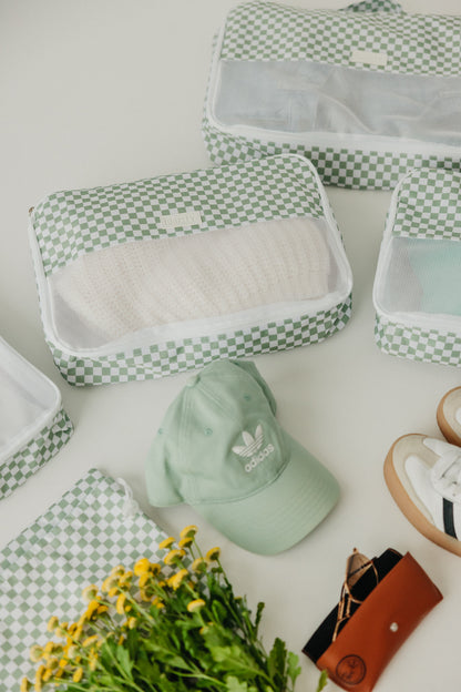 Green Checkered Packing Cube Set