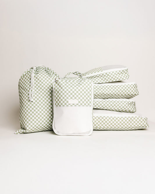 Green Checkered Packing Cube Set