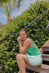 Seafoam Stripe Cresent Bag