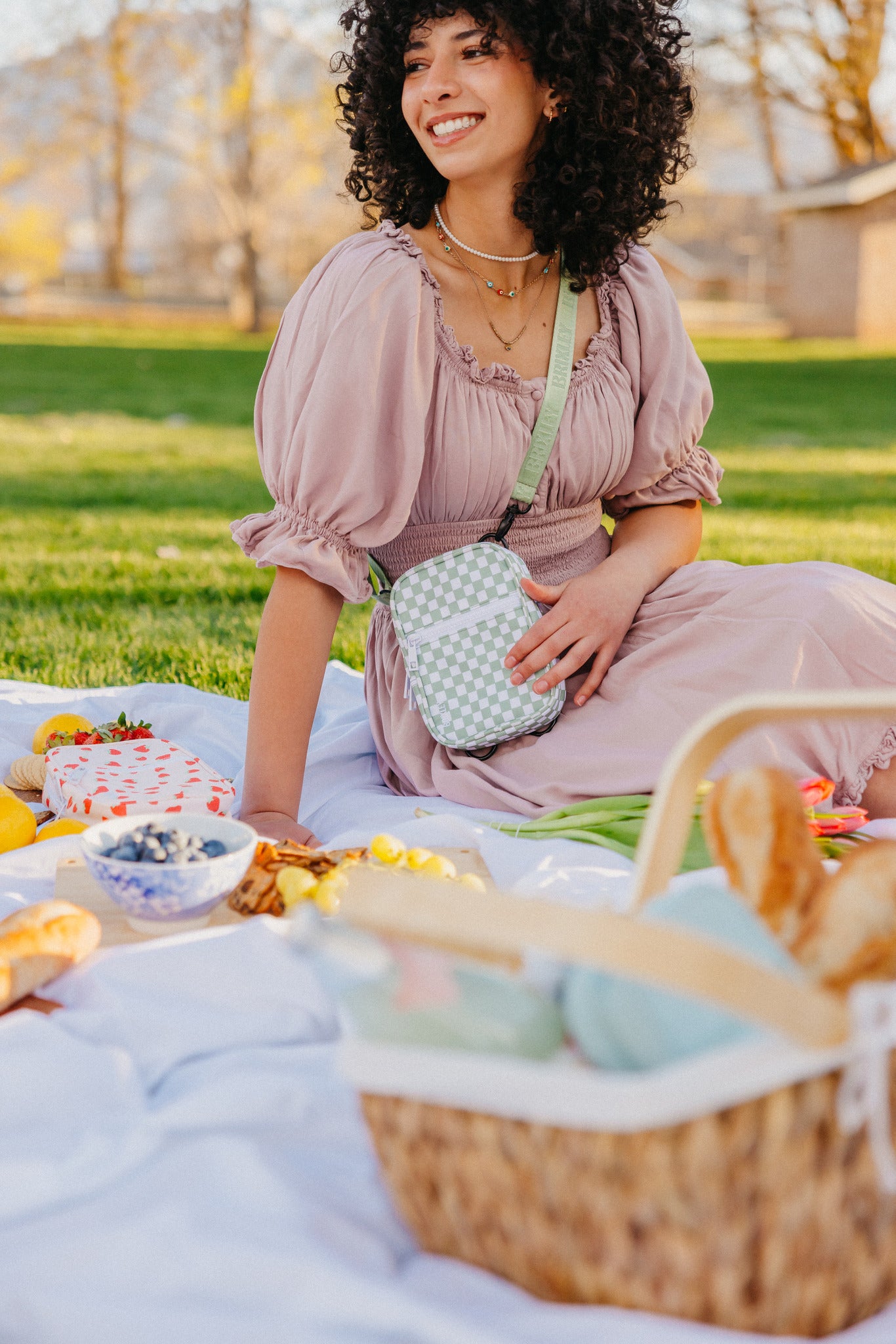 Green Checkered Crossbody Sling