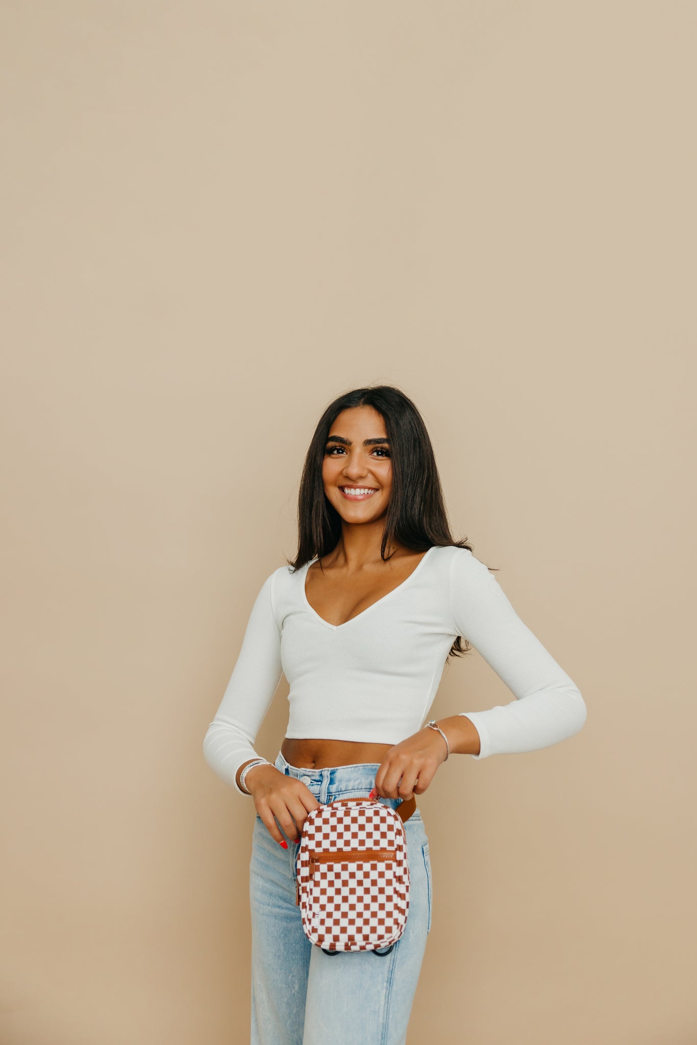 Brown Checkered Crossbody Sling